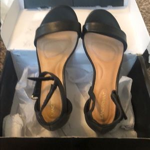 Black ankle strap block heels